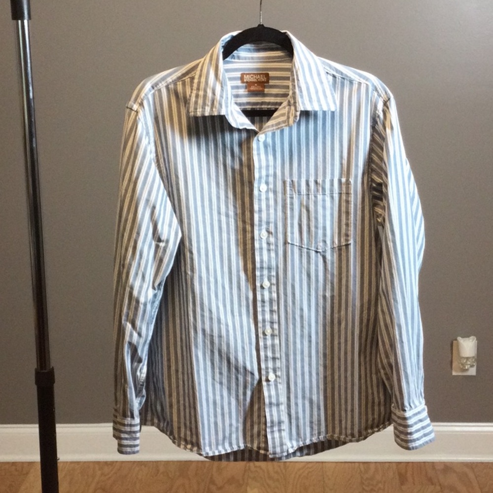 M MICHAEL Michael Kors button down pinstriped blue shirt